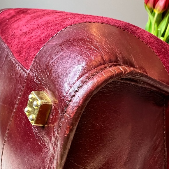 LOEWE Amazona Burgundy Suede Leather Satchel Handbag Bag - Picture 12 of 17